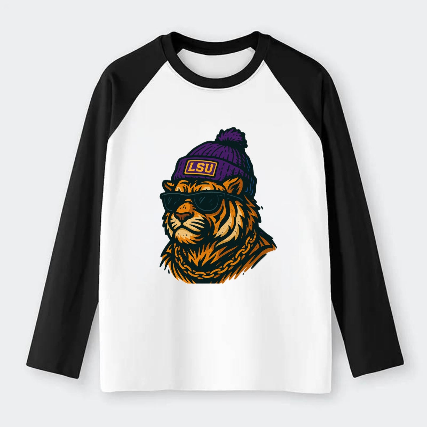 LSU Mike Tiger - Raglan Long Sleeve T-Shirt - Black
