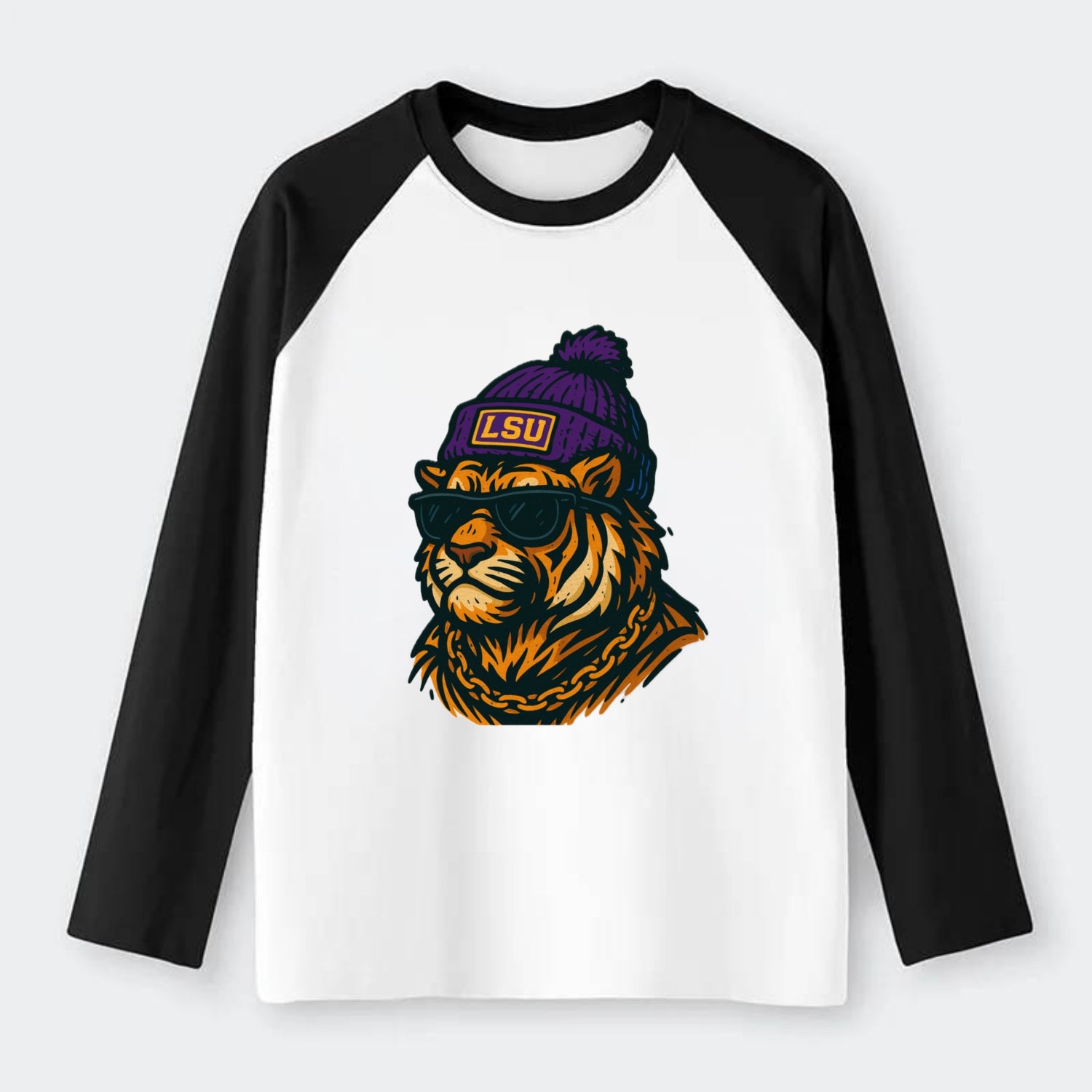 LSU Mike Tiger - Raglan Long Sleeve T-Shirt - Black