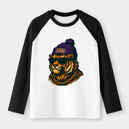 LSU Mike Tiger - Raglan Long Sleeve T-Shirt - Black