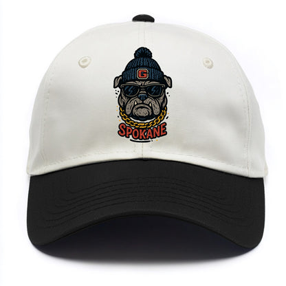 Spokane Bulldog wearing Gonzaga beanie with G patch - Two Tone Cap - Black