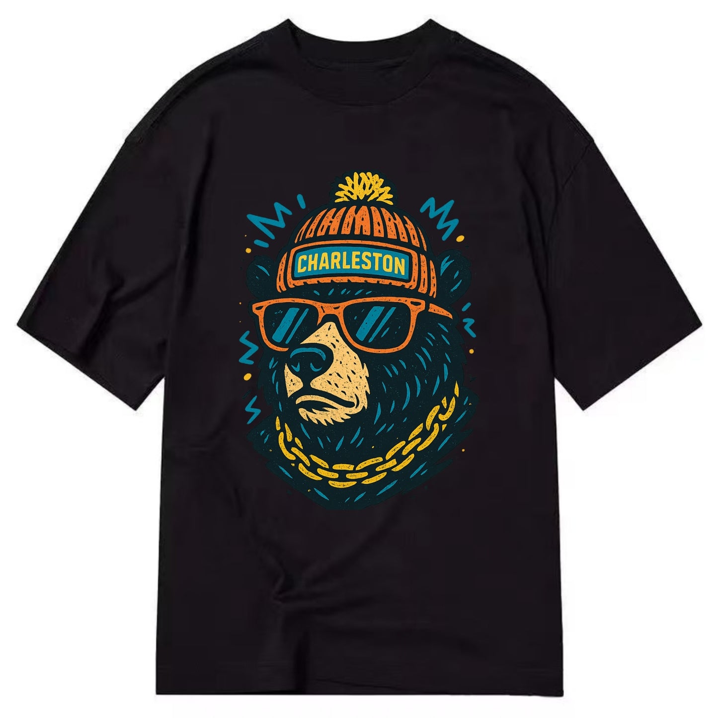 West Virginia Black Bear wearing Charleston beanie with pom pom and wayfarer - Classic T-shirt - Black