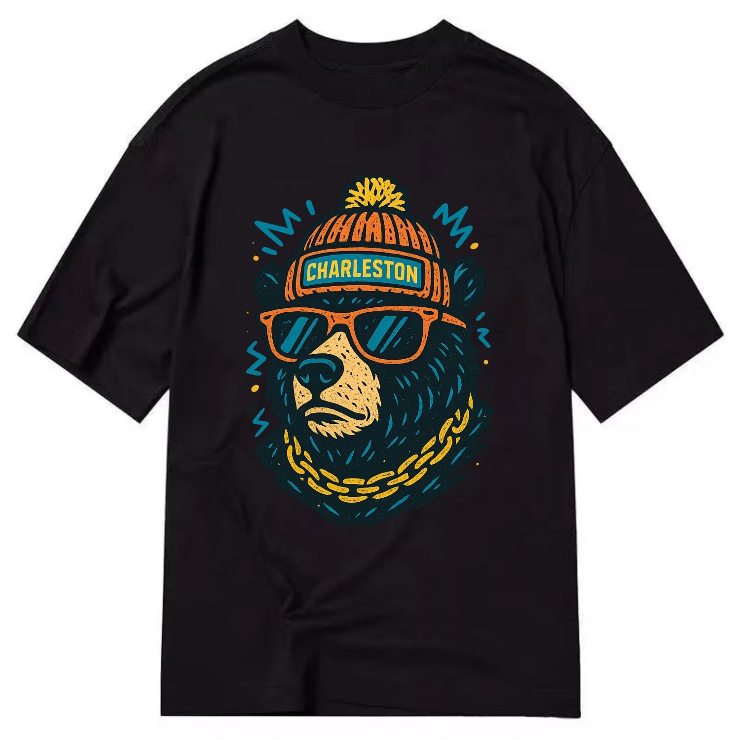 West Virginia Black Bear wearing Charleston beanie with pom pom and wayfarer - Classic T-shirt - Black
