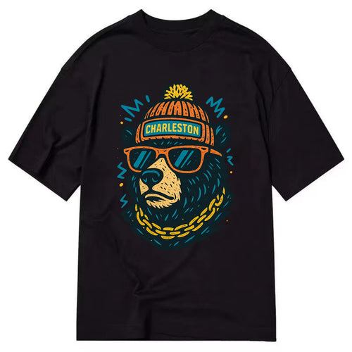 West Virginia Black Bear wearing Charleston beanie with pom pom and wayfarer - Classic T-shirt