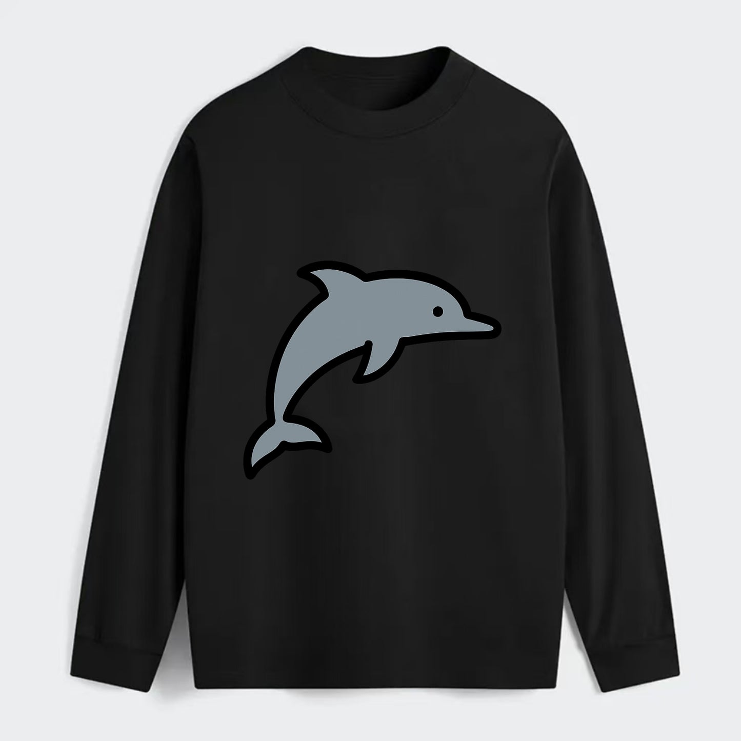 Bottlenose Dolphin - Gray jumping pose flat side profile - Classic Long Sleeve Shirt - Black