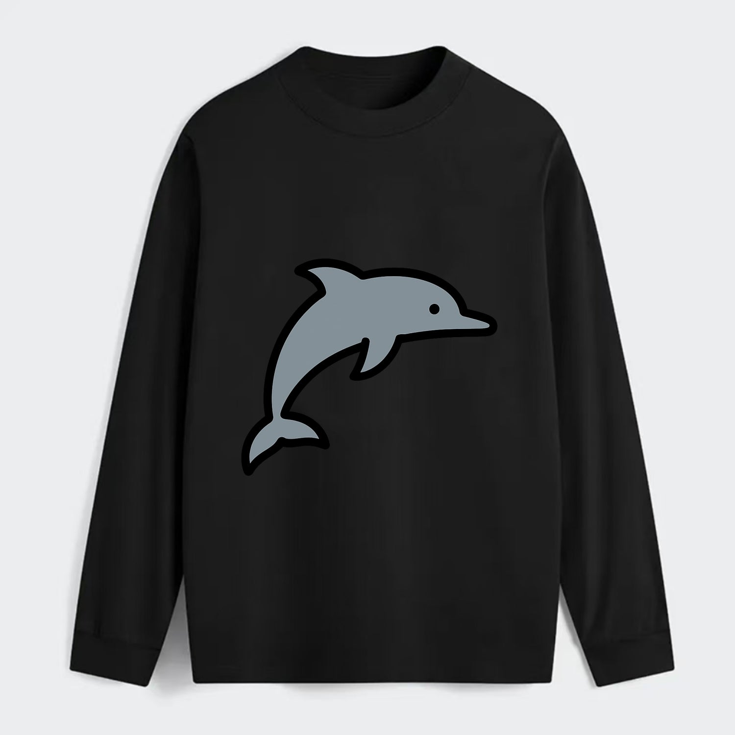 Bottlenose Dolphin - Gray jumping pose flat side profile - Classic Long Sleeve Shirt - Black