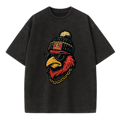 Louisville Cardinal wearing Louisville beanie with L patch - Vintage T-shirt - Black
