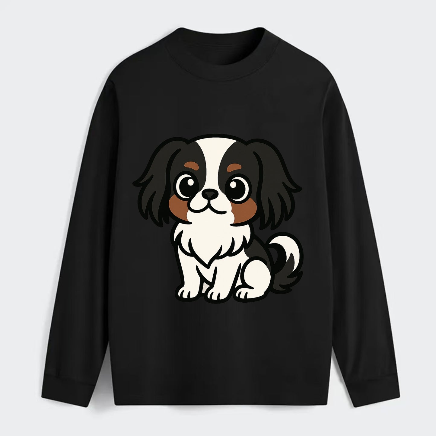 Japanese Chin - Black and white sitting pose - Classic Long Sleeve Shirt - Black
