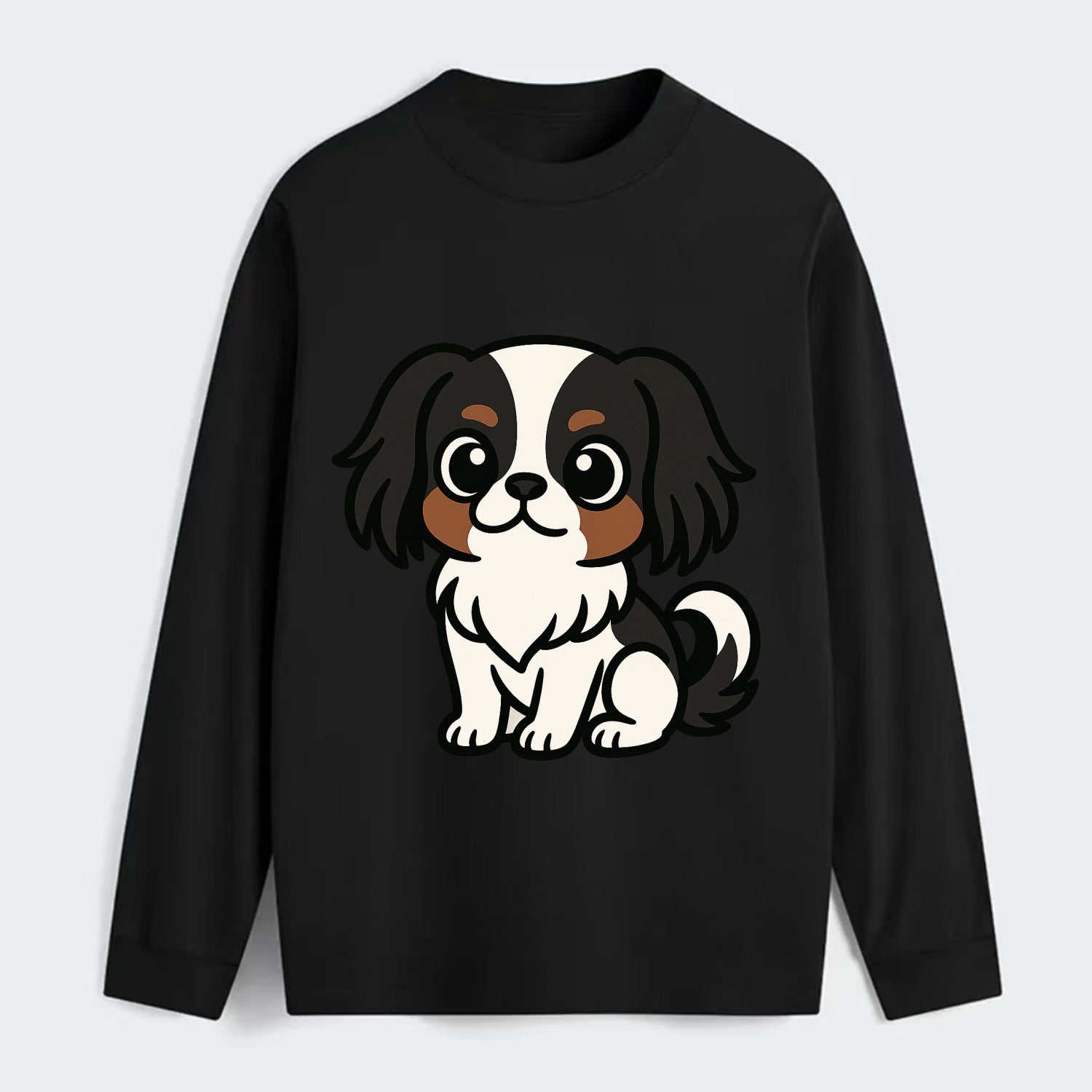 Japanese Chin - Black and white sitting pose - Classic Long Sleeve Shirt - Black