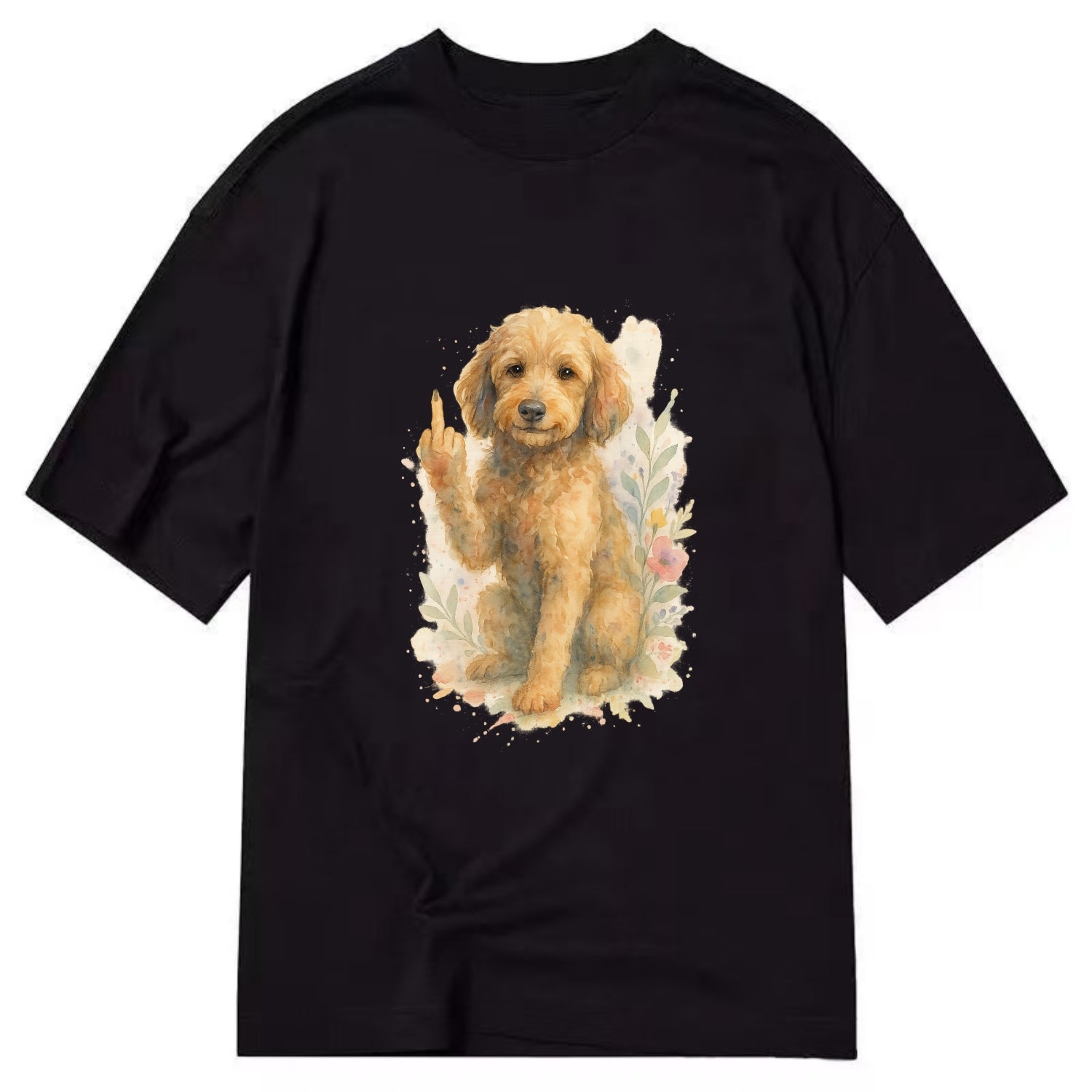 Labradoodle hypoallergenic with wavy coat, intelligent eyes, paw raised - Classic T-shirt - Black