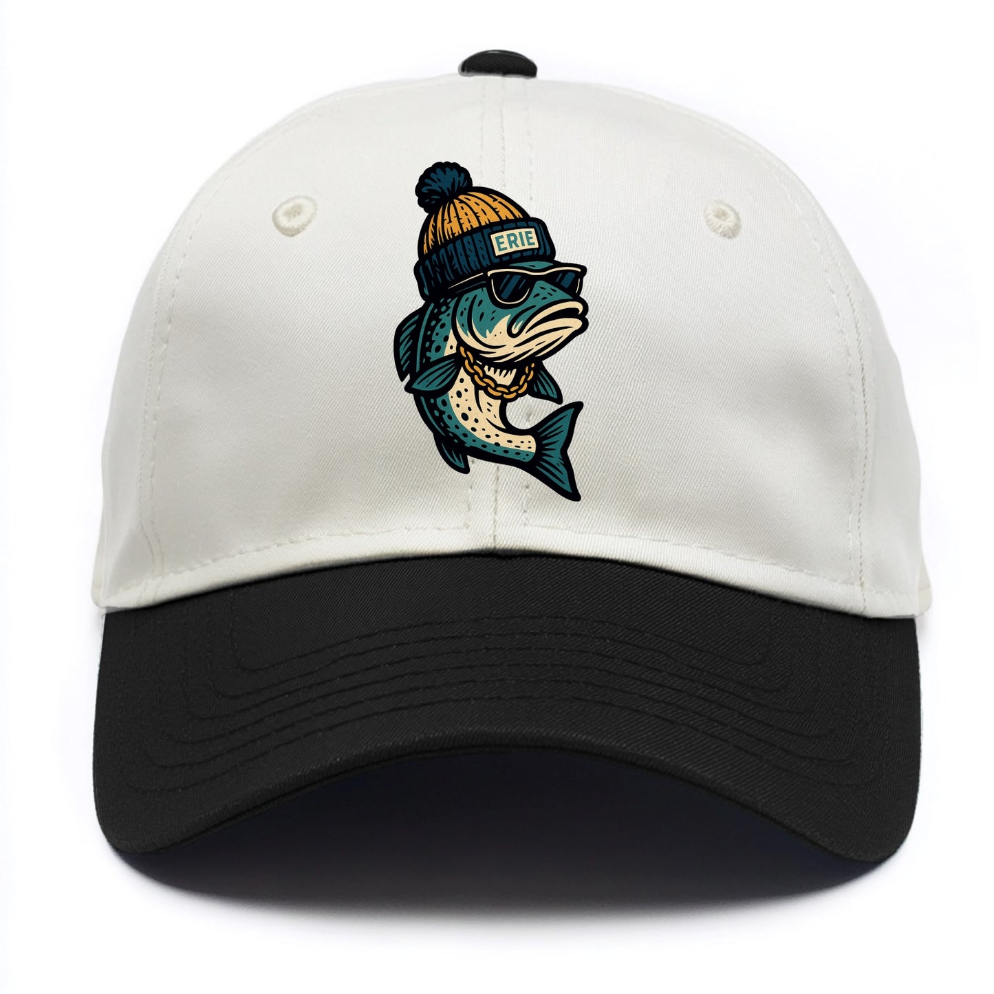 Erie Lake Trout wearing Erie beanie with - Two Tone Cap - Black