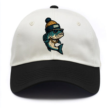 Erie Lake Trout wearing Erie beanie with - Two Tone Cap - Black