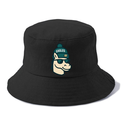 Philadelphia Horse wearing Eagles beanie with cheesesteak patch and wayfarer sunglasses - Bucket Hat - Black