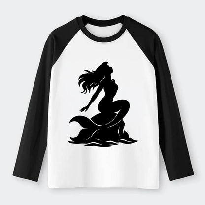 Mermaid on ocean rock - Raglan Long Sleeve T-Shirt - Black