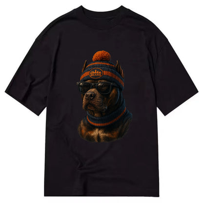 Chicago Pitbull wearing Bears beanie with skyline patch and wayfarer sunglasses - Classic T-shirt - Black