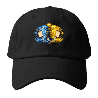 TWIN FACES | Two faces in profile mirror image | Gemini duality | Opposite - Baseball Cap - Black