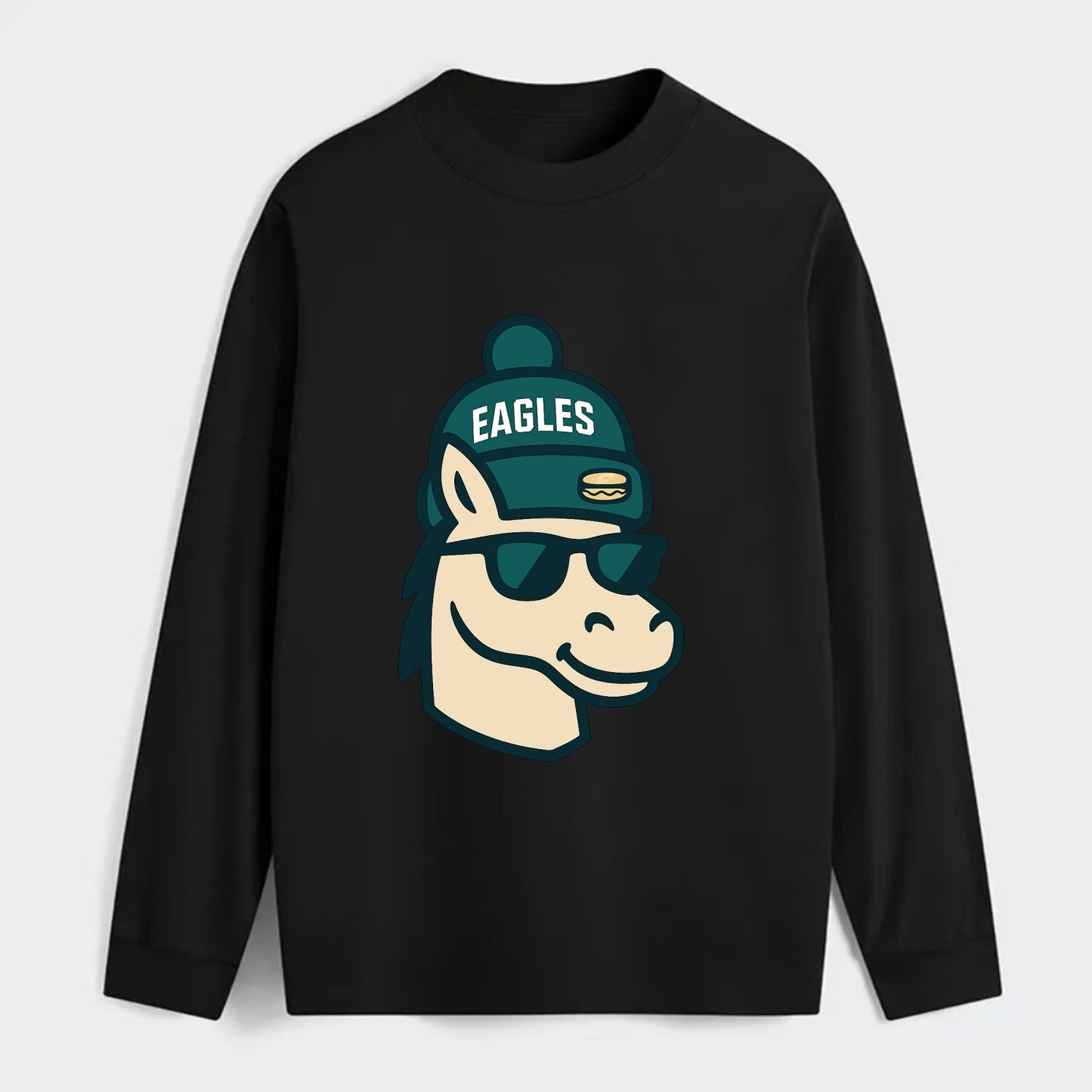 Philadelphia Horse wearing Eagles beanie with cheesesteak patch and - Classic Long Sleeve Shirt - Black