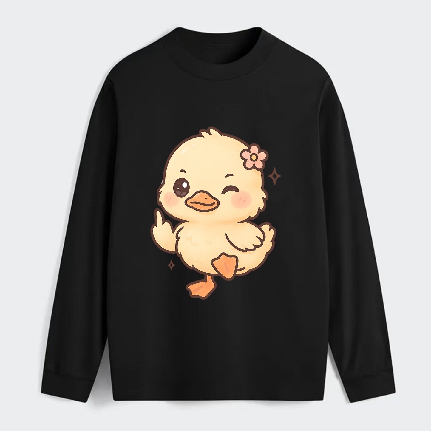 fluffy baby duck with small flower, one webbed foot raised sassily - Classic Long Sleeve Shirt - Black