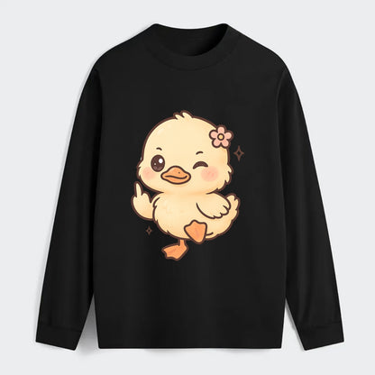 fluffy baby duck with small flower, one webbed foot raised sassily - Classic Long Sleeve Shirt - Black
