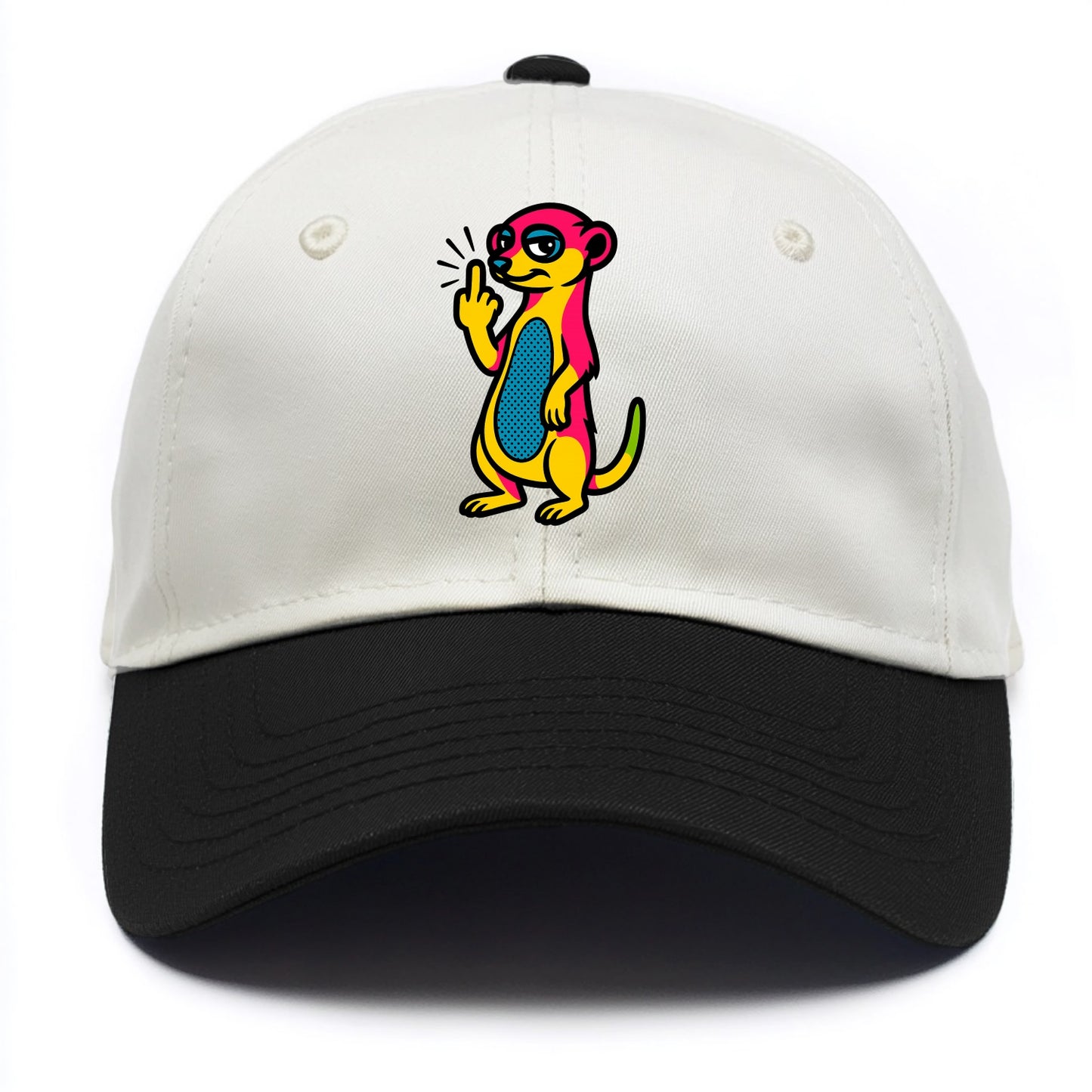 cute meerkat standing guard on hind legs, one front paw raised in sassy salute - Two Tone Cap - Black