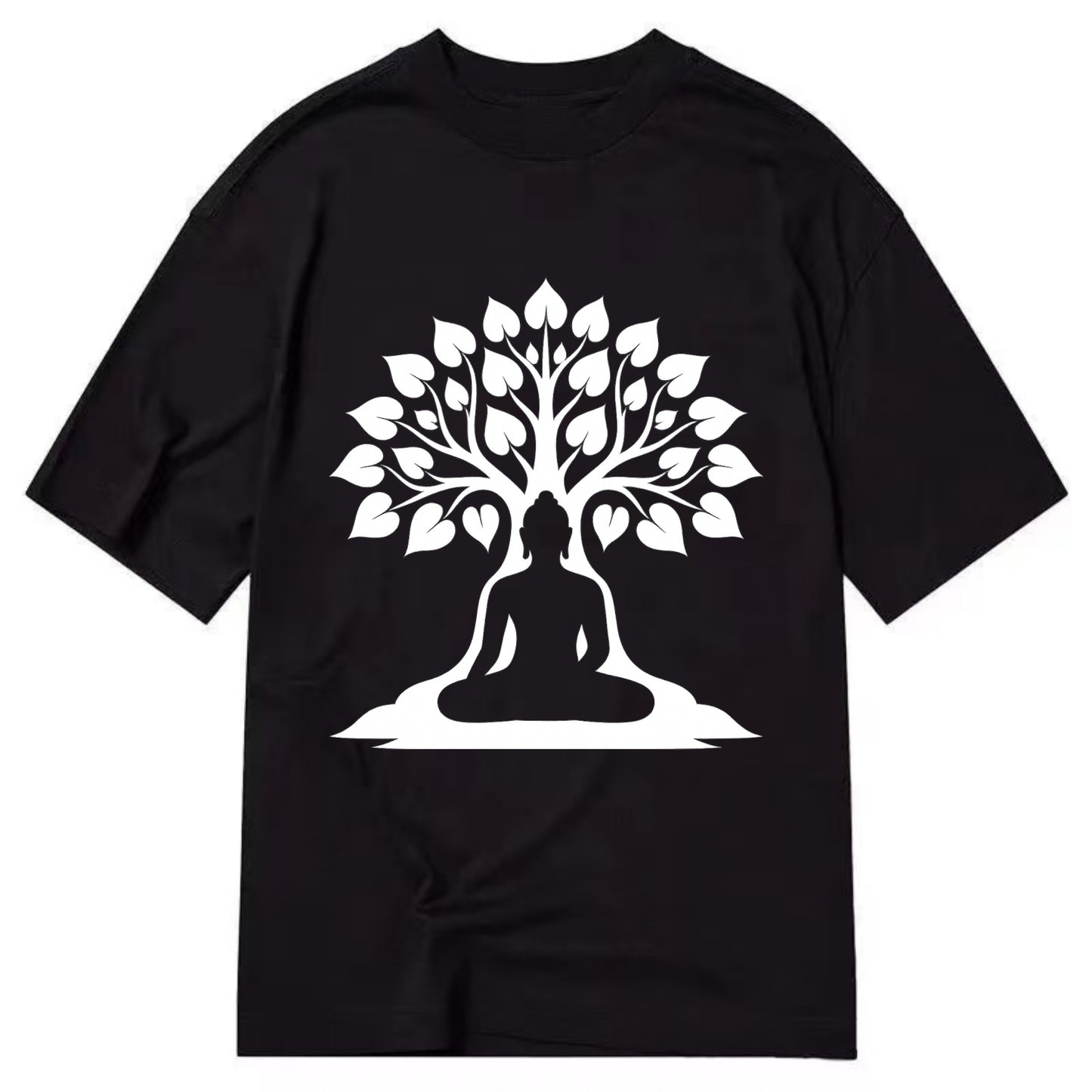 Buddha silhouette meditating - negative space forms bodhi tree - Classic T-shirt - Black