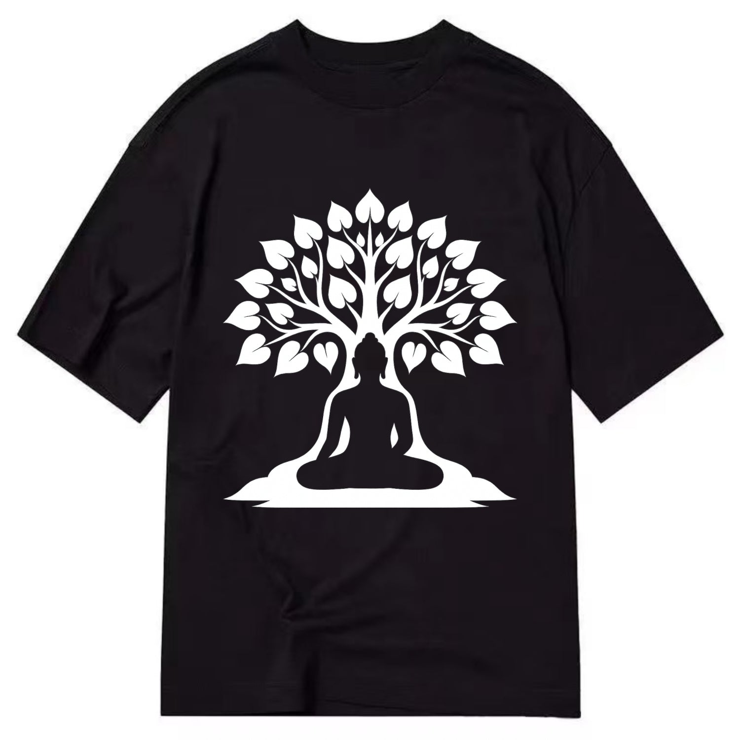 Buddha silhouette meditating - negative space forms bodhi tree - Classic T-shirt - Black