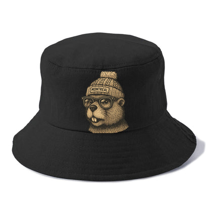 Montreal Beaver wearing Montreal beanie with pom pom and wayfarer sunglasses - Bucket Hat - Black