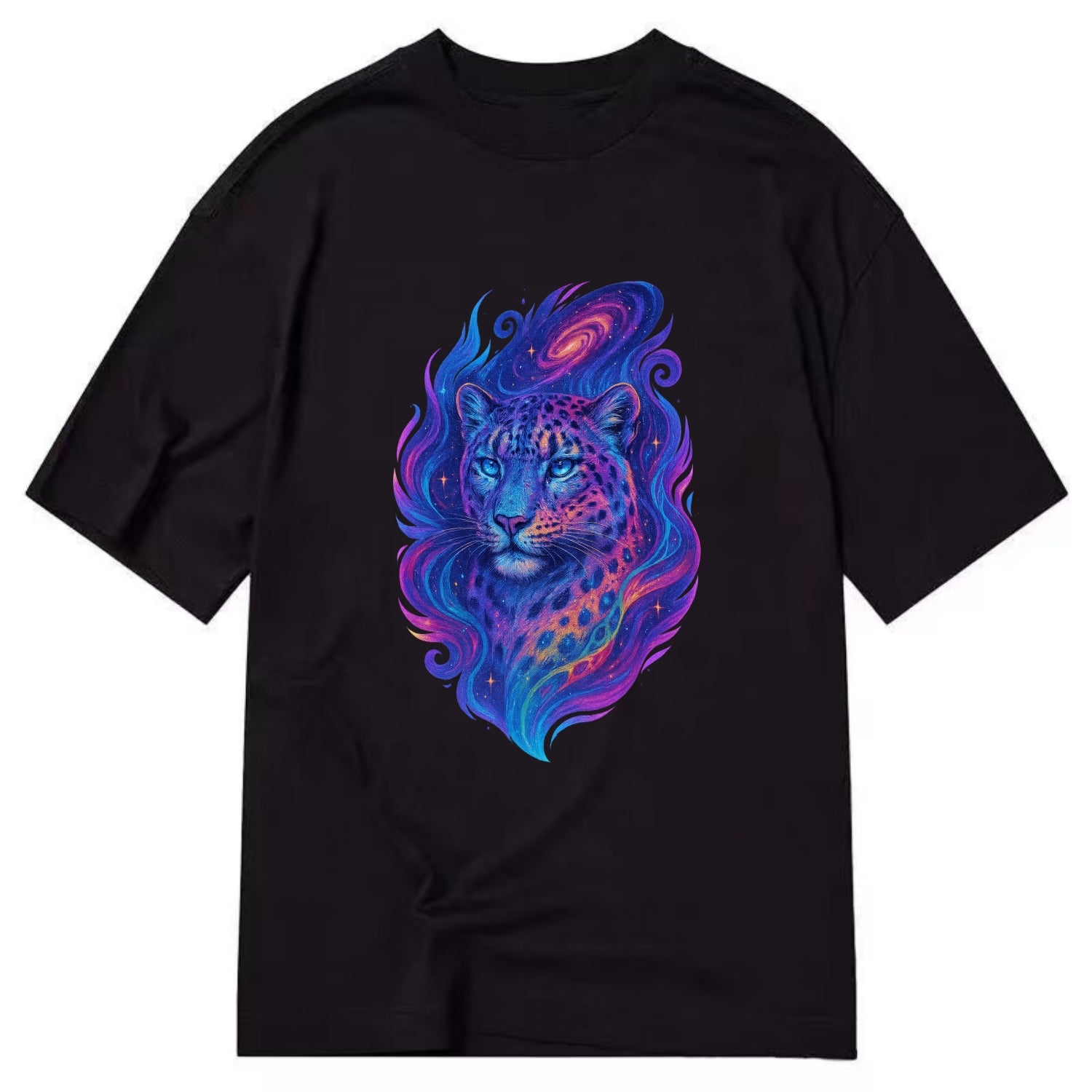 Majestic snow leopard with rainbow gradient spots, crystalline flowing patterns, - Classic T-shirt - Black