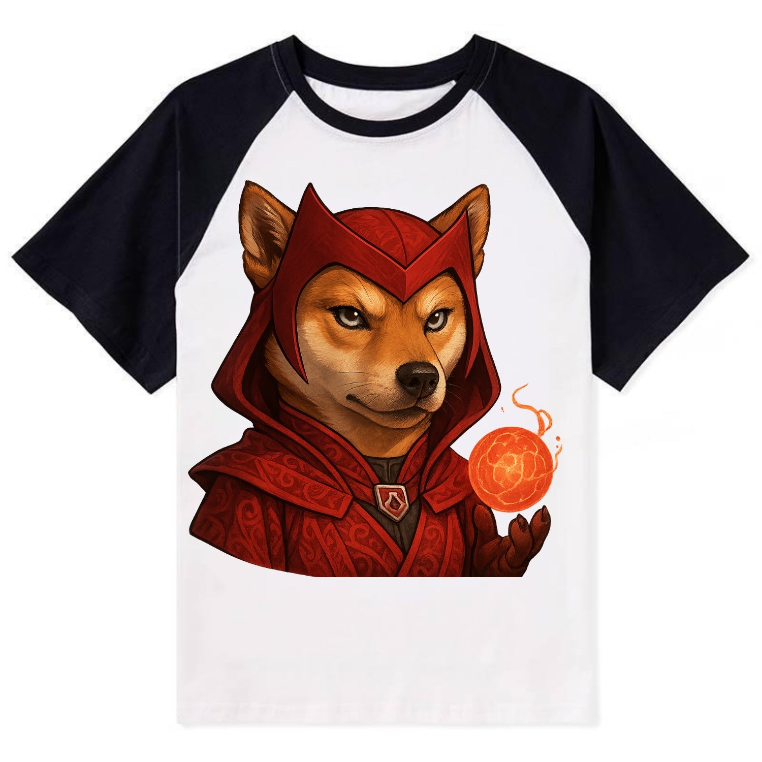Shiba Inu Scarlet Witch  - Contrast Raglan T-shirt - Black