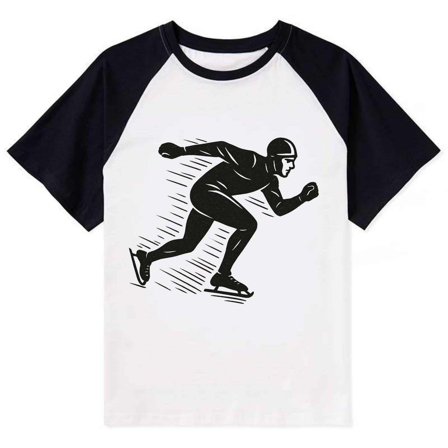Speed skater in racing crouch - Contrast Raglan T-shirt - Black