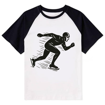 Speed skater in racing crouch - Contrast Raglan T-shirt - Black