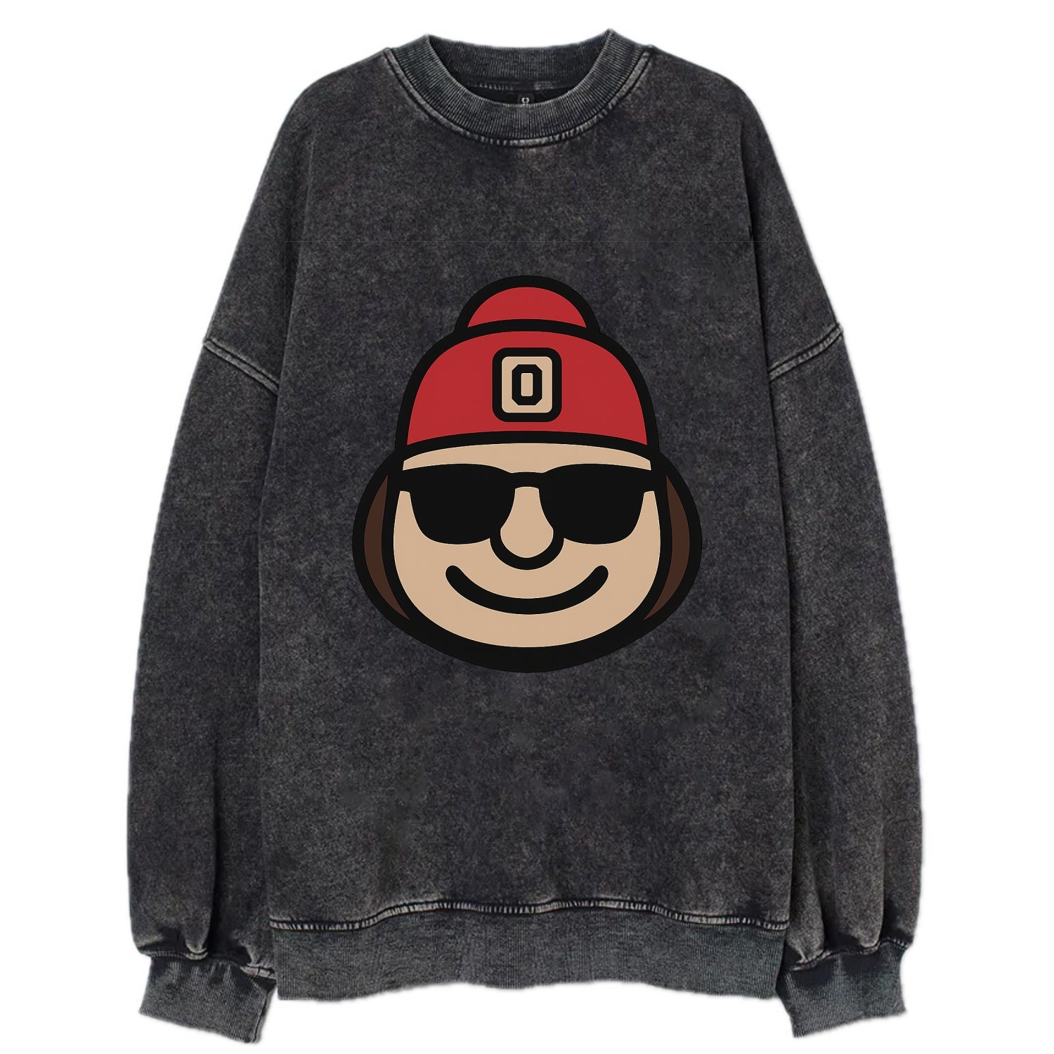 Columbus Brutus wearing Ohio State beanie with Block O patch - Vintage Sweatshirt - Black