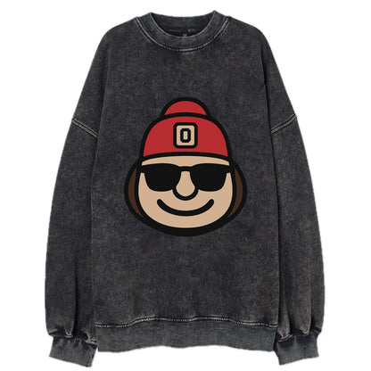 Columbus Brutus wearing Ohio State beanie with Block O patch - Vintage Sweatshirt - Black