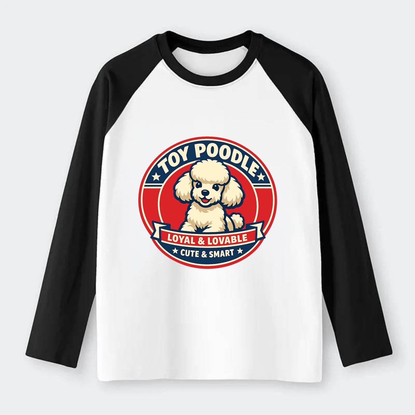 Elegant Poodle Emblem - Raglan Long Sleeve T-Shirt - Black