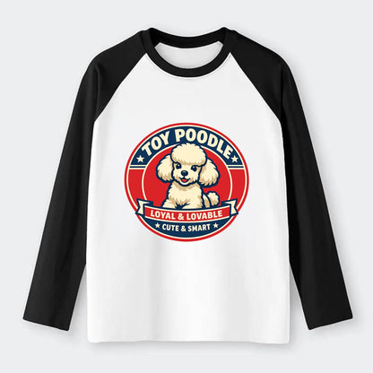 Elegant Poodle Emblem - Raglan Long Sleeve T-Shirt - Black