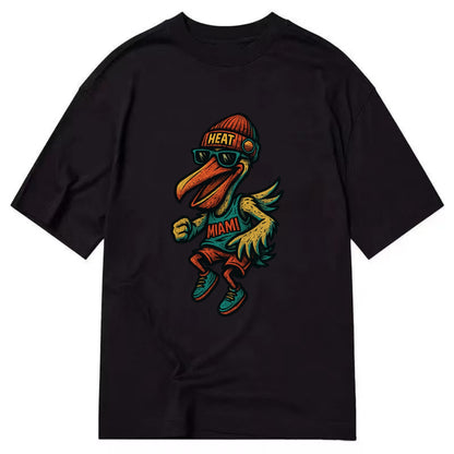 Miami Pelican wearing Heat beanie with sunset patch and wayfarer sunglasses - Classic T-shirt - Black