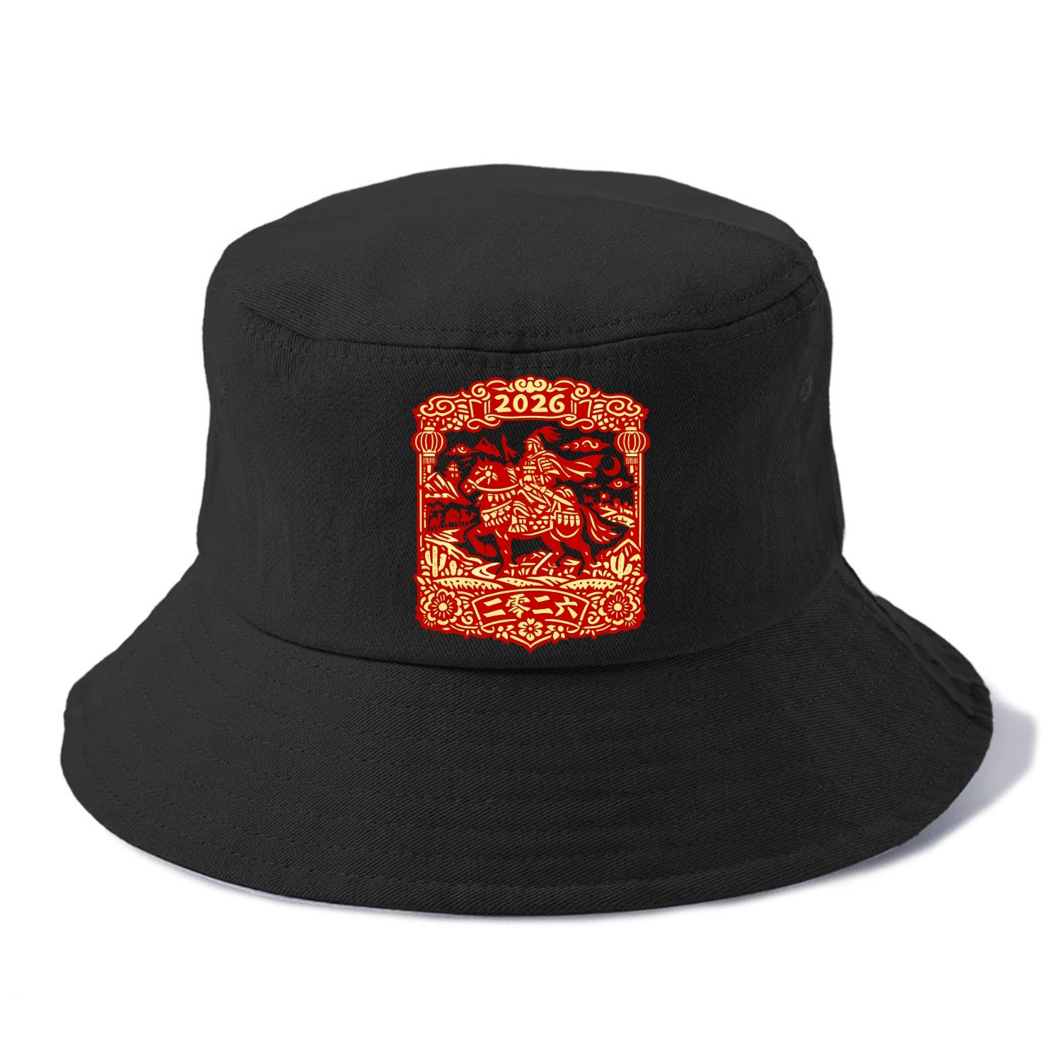 HORSE AND RIDER | Traditional Chinese warrior on horseback | Silk Road journey theme | - Bucket Hat - Black