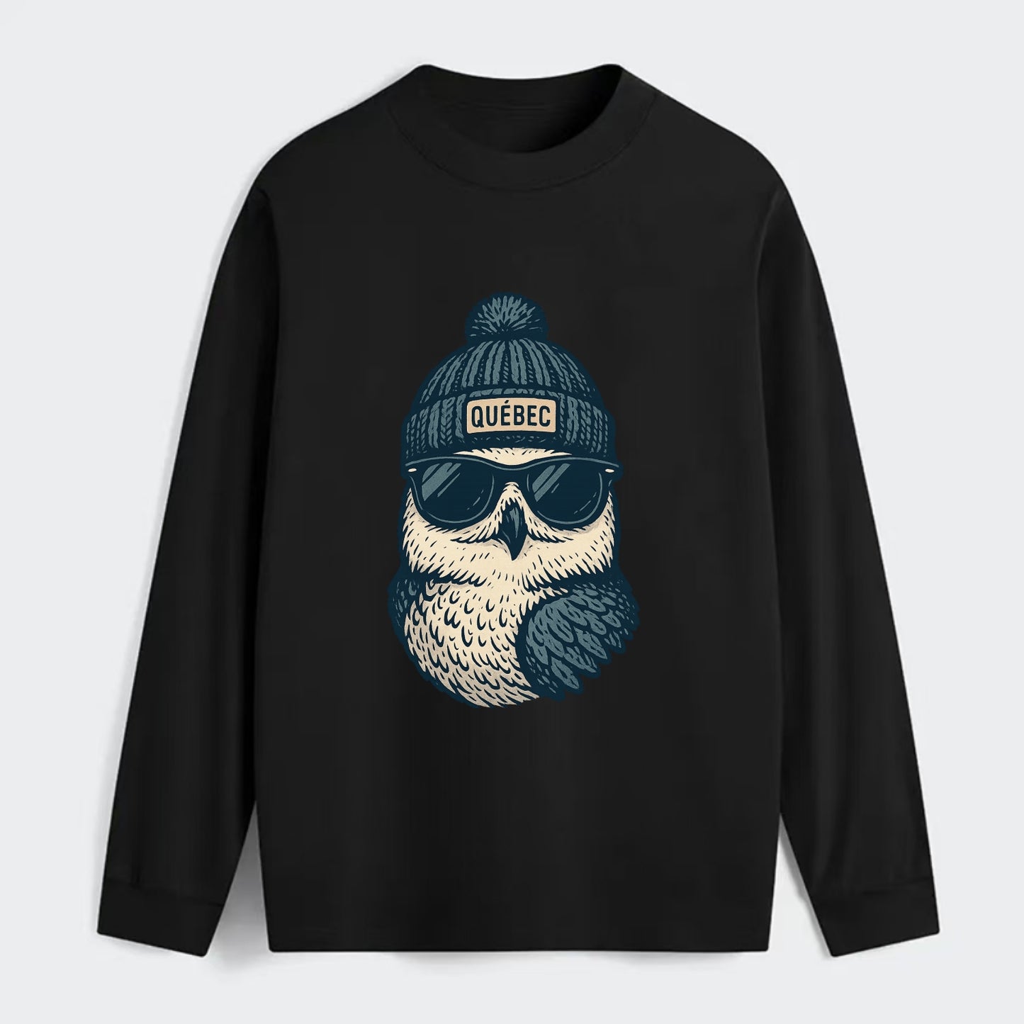 Quebec City Snowy Owl wearing Quebec bea - Classic Long Sleeve Shirt - Black
