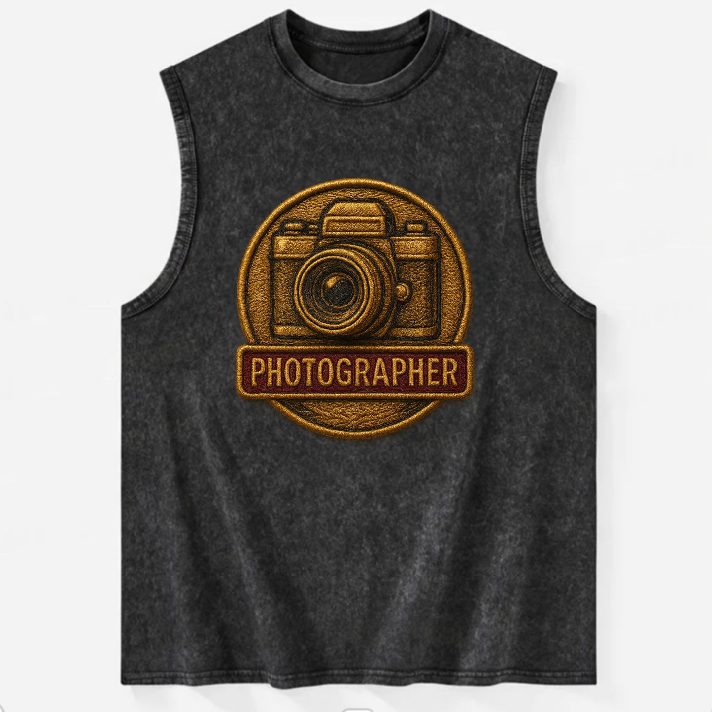 Camera with vintage lens - photographer badge - Vintage Washed Tank - Black