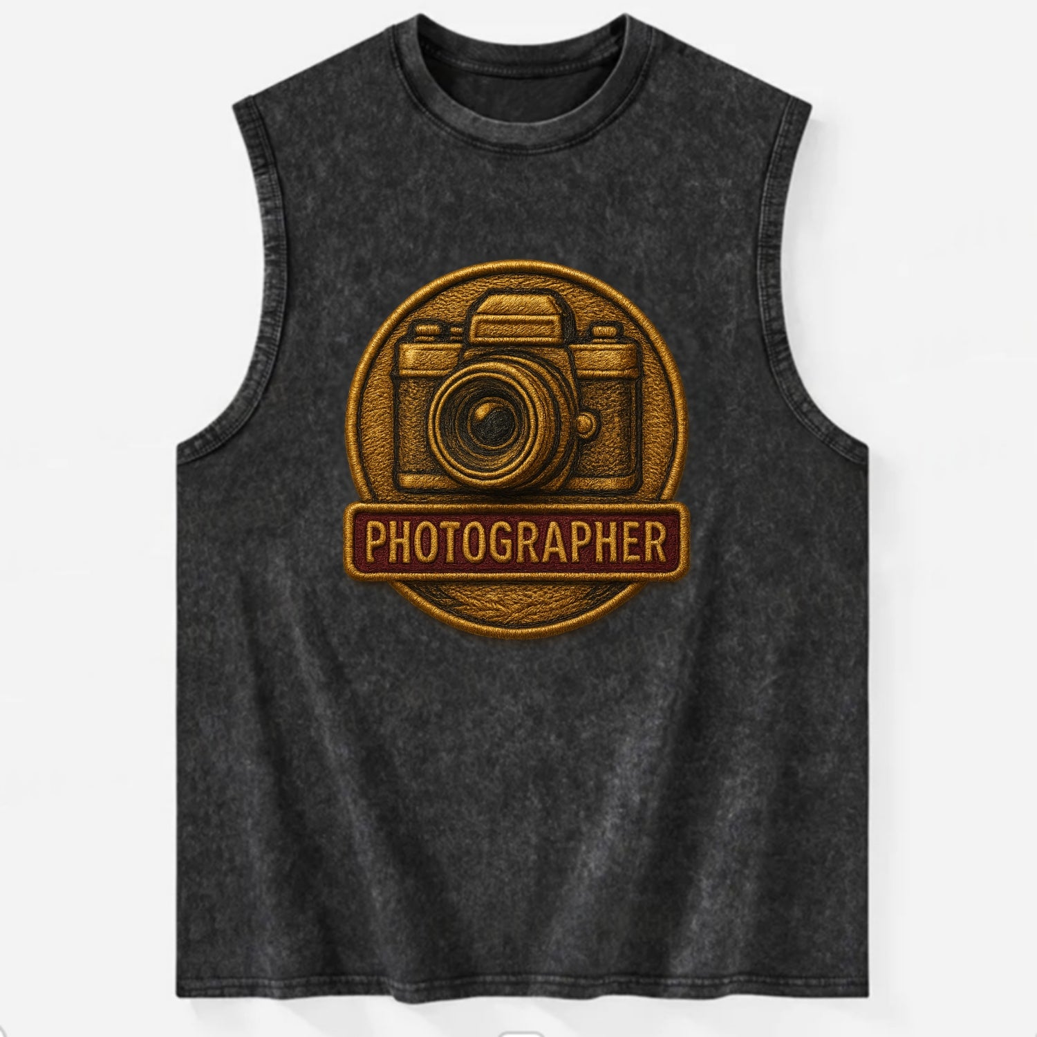 Camera with vintage lens - photographer badge - Vintage Washed Tank - Black