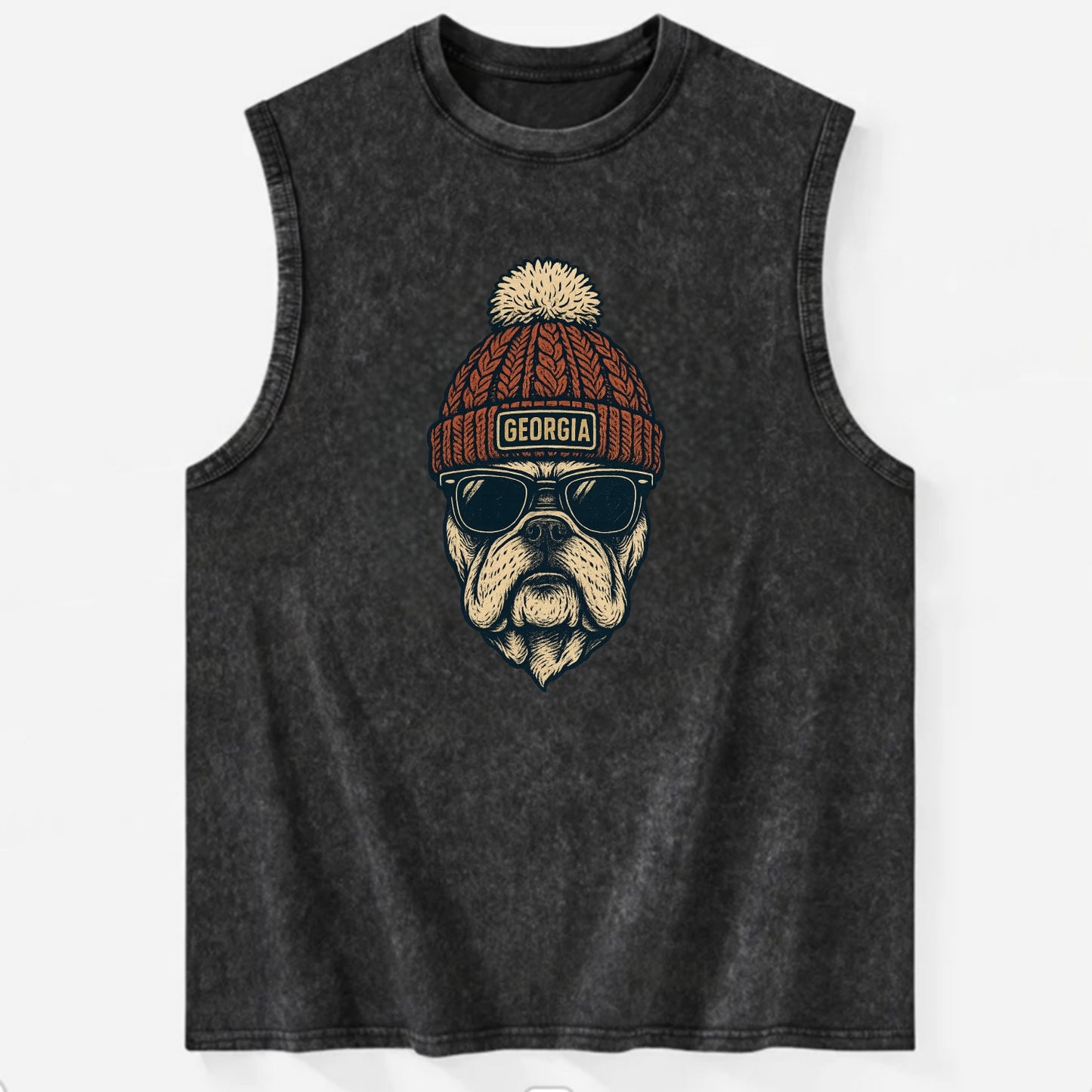 Athens Bulldog wearing Georgia beanie wi - Vintage Washed Tank - Black