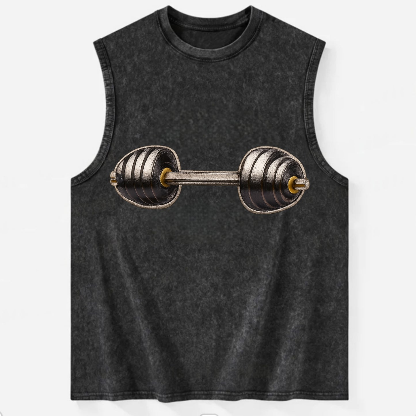 WEIGHTLIFTING BARBELL - heavy barbell with plates in silver and black , iron - Vintage Washed Tank - Black