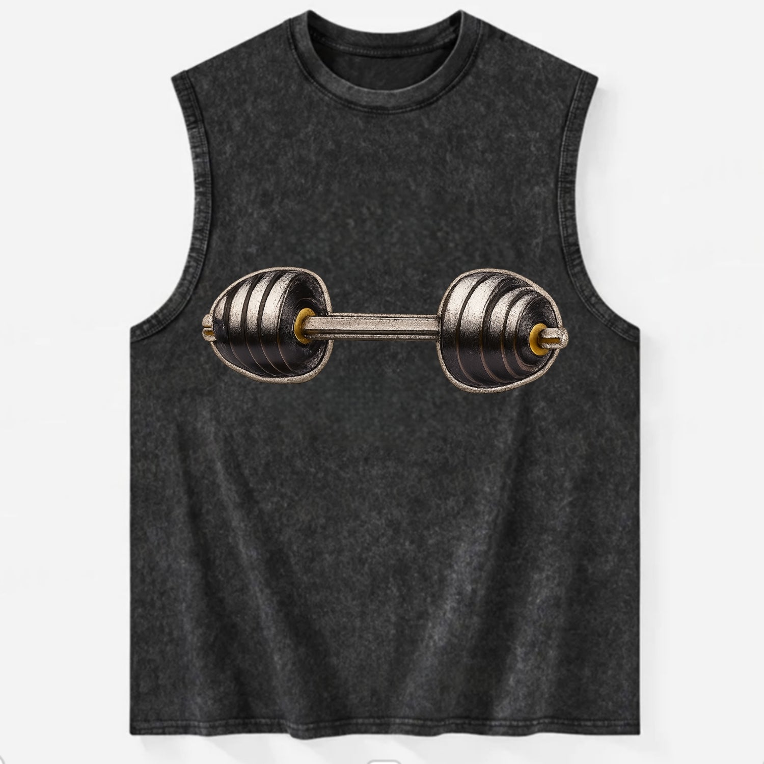WEIGHTLIFTING BARBELL - heavy barbell with plates in silver and black , iron - Vintage Washed Tank - Black
