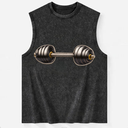 WEIGHTLIFTING BARBELL - heavy barbell with plates in silver and black , iron - Vintage Washed Tank - Black