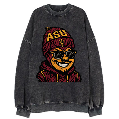 Tempe Sparky wearing Arizona State beanie with fork patch - Vintage Sweatshirt - Black
