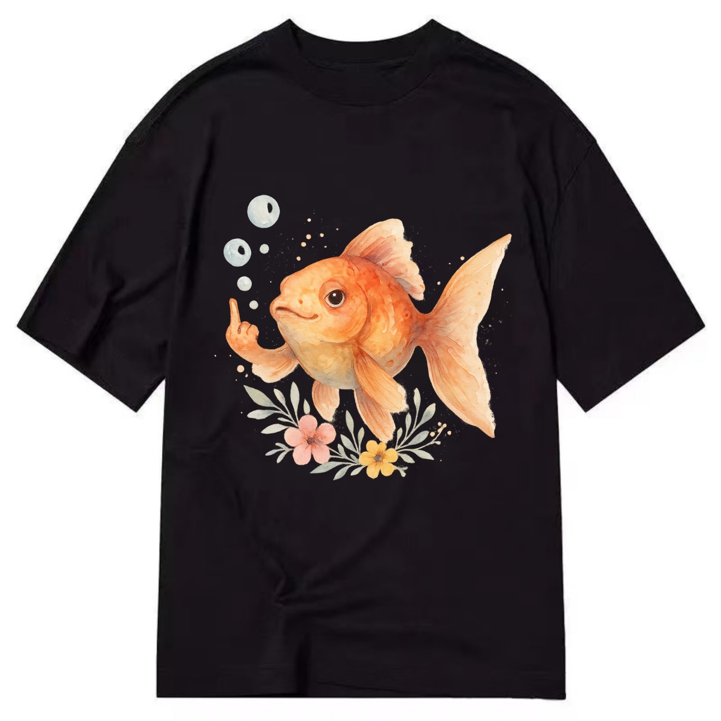 chubby goldfish blowing bubbles, one fin extended like middle finger - Classic T-shirt - Black