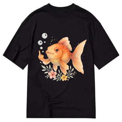 chubby goldfish blowing bubbles, one fin extended like middle finger - Classic T-shirt - Black