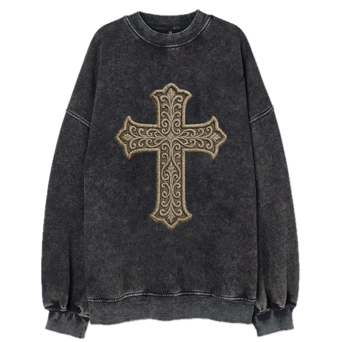 Filigree Cross  - Vintage Sweatshirt - Black
