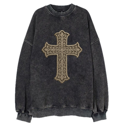 Filigree Cross  - Vintage Sweatshirt - Black
