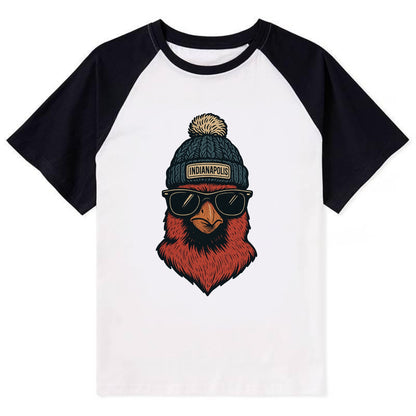 Indiana Cardinal wearing Indianapolis beanie with pom pom and wayfarer - Contrast Raglan T-shirt - Black