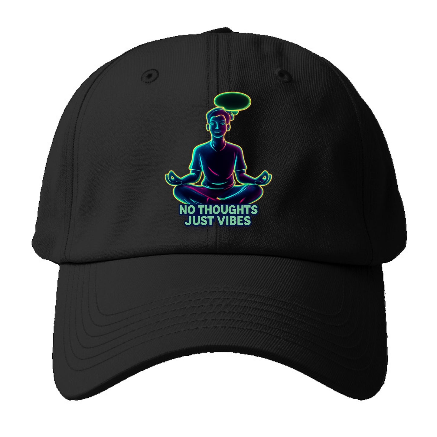 Peaceful floating figure with empty thought bubble - "no thoughts just - Baseball Cap For Big Heads - Black